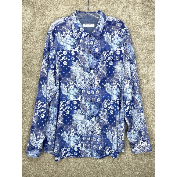 Tommy Bahama Other - Tommy Bahama Tortola Hawaiian Button Down Shirt Mens XXL Batik Blue Long Sleeve